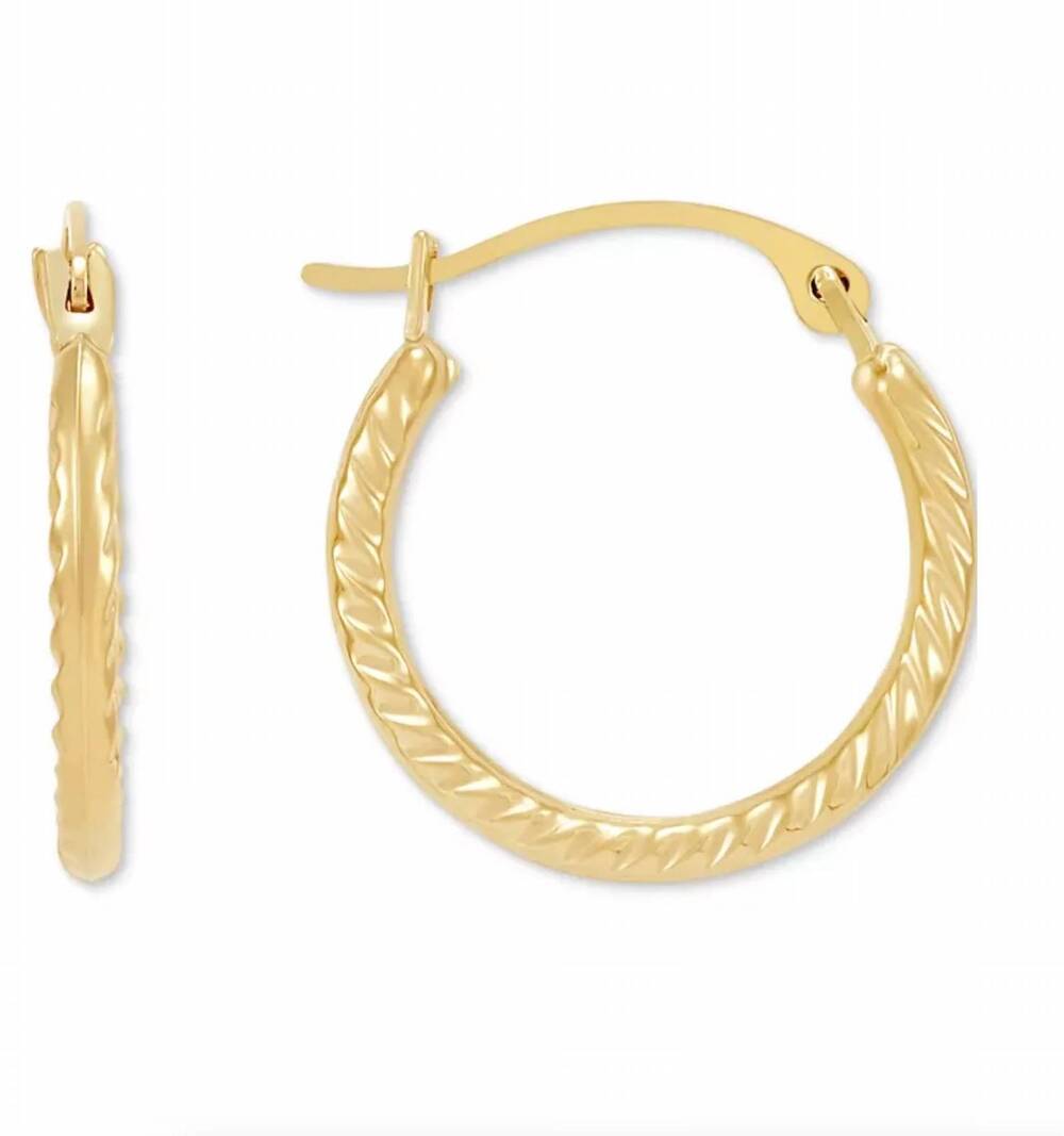 NEW MACY'S women's polished ribbed textured extra small hoop earrings in gold